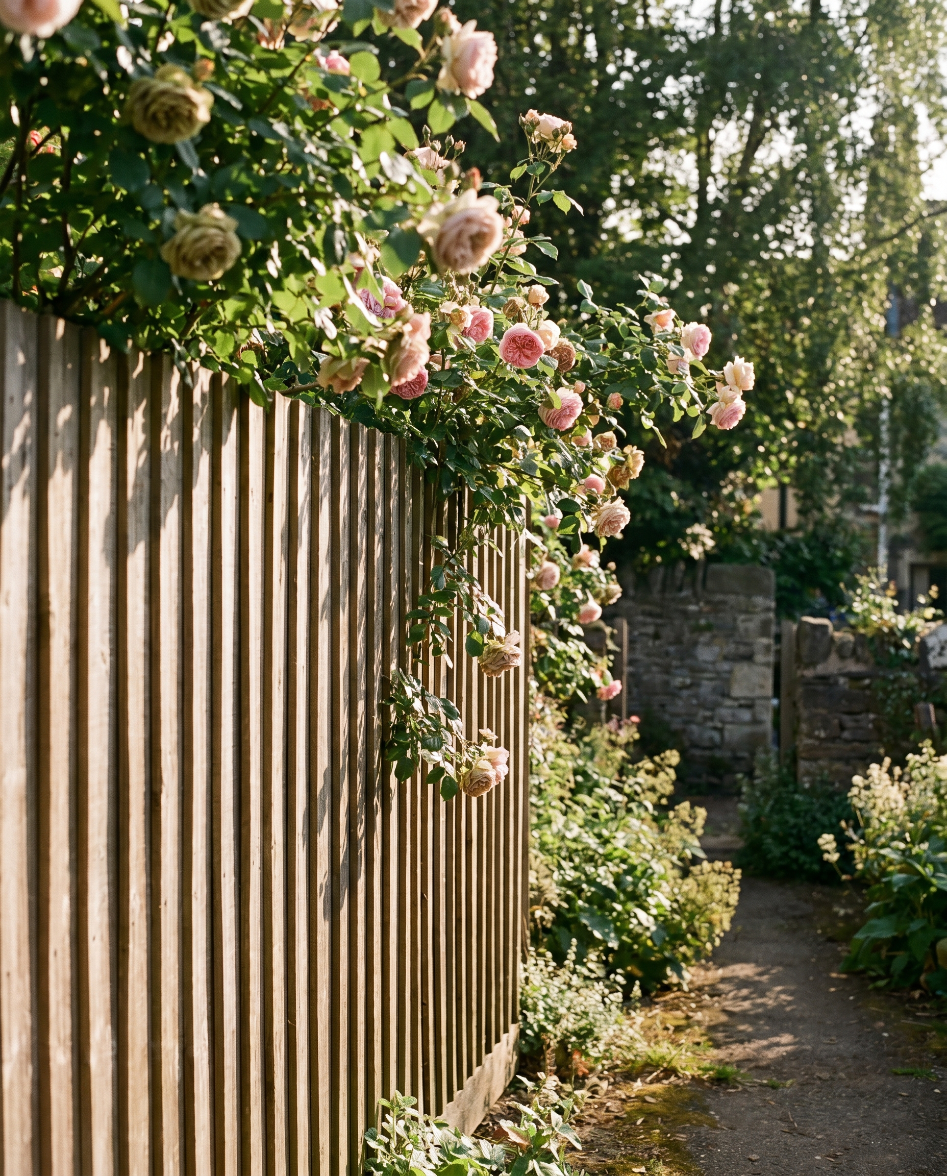 Wooden fence cottage garden